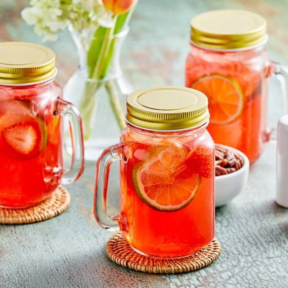 Mason Jar with Handle and Gold Metal Lid